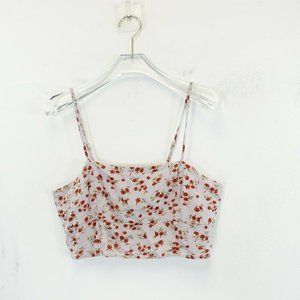 AMERICAN EAGLE Women's Mauve Purple Red Crop Top Blouse‎ MEDIUM Floral Strappy